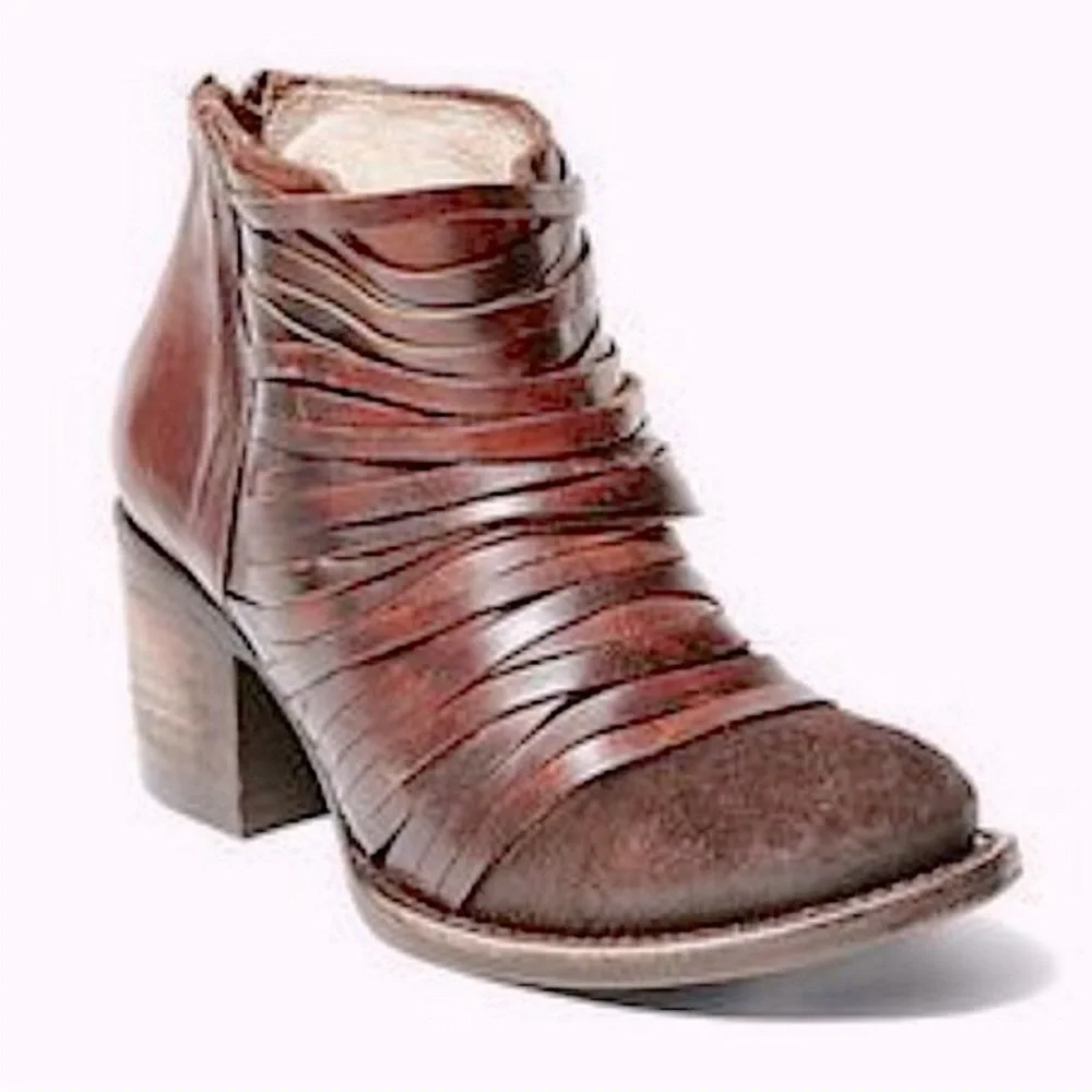 Freebird by Steven | Women’s Brown Leather/Suede Strappy Cain Ankle Boots Size 8 - Picture 2 of 15